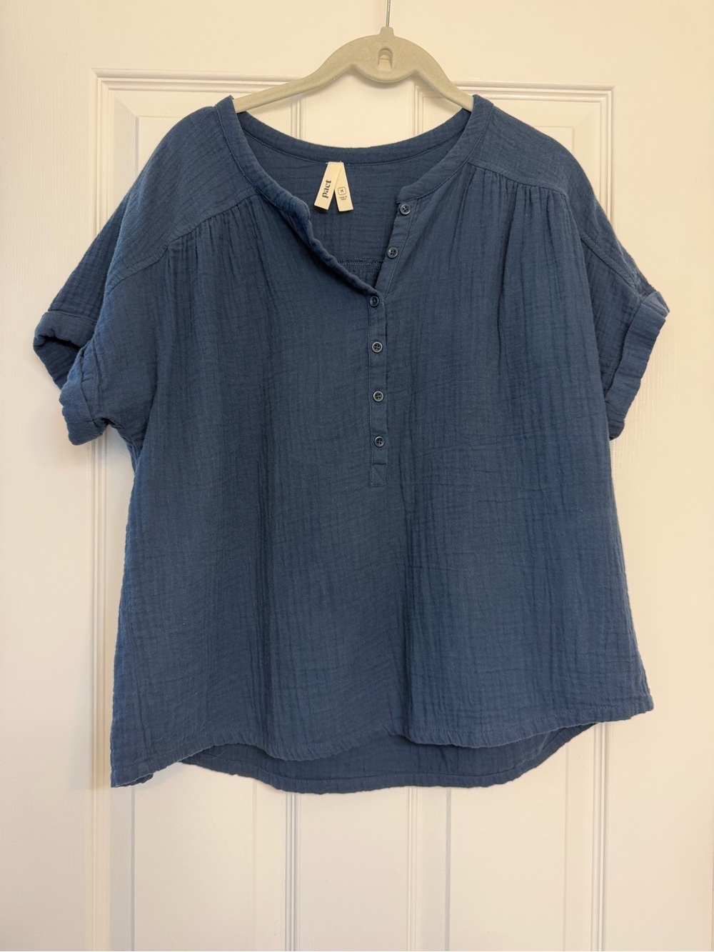 PACT Coastal Double Gauze Short Sleeve Popover Henley Top - Blue - Picture 2 of 6